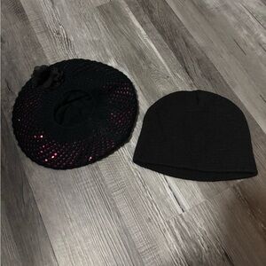 Black Knit Beanie and Sequin Beret Set